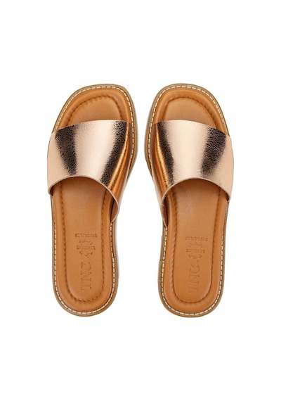 Tamer Tanca Kadın Hakiki Deri Sarı Topuklu Terlik 878 708 Bn Trlk Y24 Gold Altın