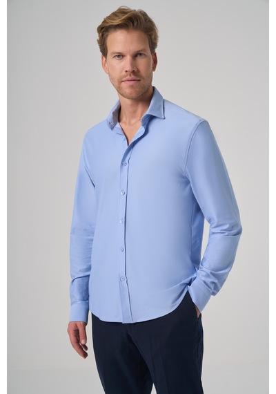 Morven Erkek A. Mavi Trend Düz Slim Fit Tam İtalyan Yaka Relaxible Gömlek 26ms004029311 A. Mavi
