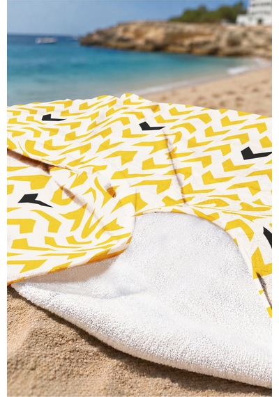 Geometrik Ok Desenli Modern Plaj Havlusu - Sarı Siyah Minimalist Hızlı Kuruyan Mikrofiber Havlu Çok Renkli