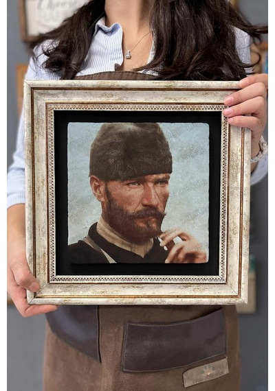 Oscar Stone Decor Çerçeveli Tablo Taş Duvar Dekoru 30 X 30 Cm Mustafa Kemal Atatürk Sakallı