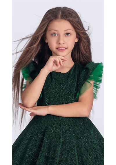 Mnk Baby & Kids Simli Şanzelize Kız Çocuk Abiye Elbise M00669 Yeşil