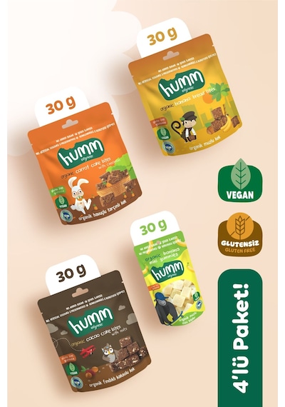 Hummorganic Organik Glutensiz Vegan Meyveli Küp & Kek Atıştırmalık Paketi - 4 adet (4 çeşit)