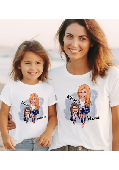 Bk Gift 2li Kişiye Özel Anne-kız Karikatürlü Kombin Tişört Seti-2, Anneye Hediye, Anneler Günü Hediyeleri Kobitmeyencom30566 Bk Gift