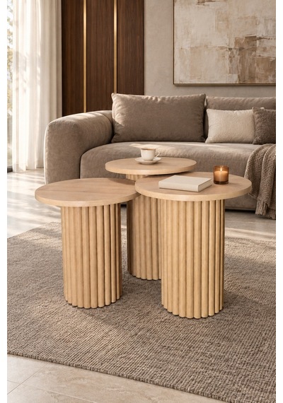 Soyasis Livia Bohem 3'lü Zigon Sehpa 40 Cm - Safir Meşe