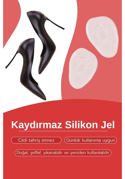Dopar Topuklu Ayakkabı Kaydırmaz Silikon Jel Ön Ayak Yastığı Şeffaf Tabanlık
