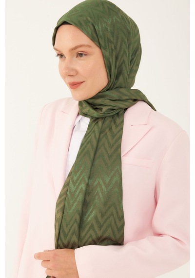 Mirsoy Scarf Zikzak Desen Parlak Jakar Şal - Yeşil Yeşil
