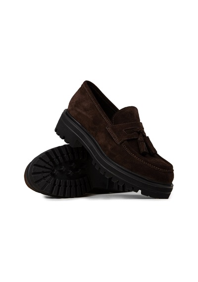Deery Kadın Hakiki Süet Kahverengi Püsküllü Loafer - 02020zkhve01 Kahverengi