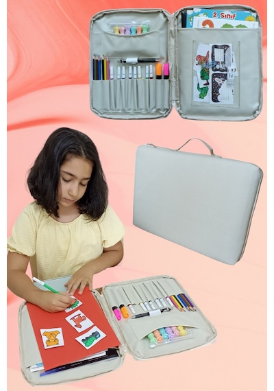 Next Craft Evrak Kalemlik Çantası Çocuklar İçin Aktivite Etkinlik Çantası Boyama Ve Defter Çantası Bej