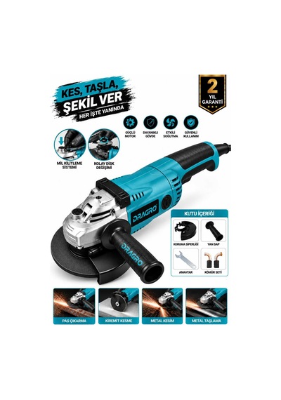 Dragro Drg-2200 W Bakır M Sargılı Metal Şanzıman 230mm Büyük Spiral Taşlama