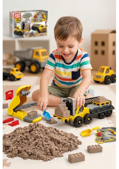 Art Craft Forklift Operatörü Oyun Kumu Seti 750 Gr Kinetik Kum İnşaat Oyuncak İş Makinesi 3+ Yaş