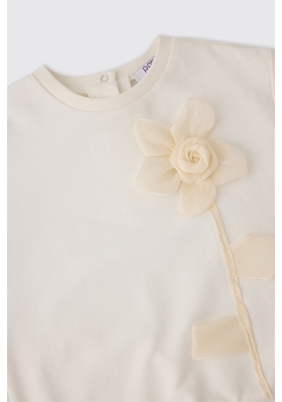 Panço Kız Bebek Aksesuar Detaylı Ekru Sweatshirt Krem