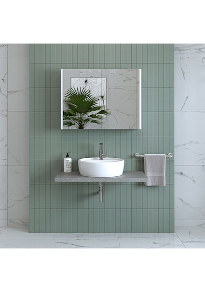 Banos Banyo Roomart Ad7 Kulpsuz 2 Kapaklı Mat Beyaz Mdf 80 Cm Aynalı Banyo Üst Dolabı Mat Beyaz