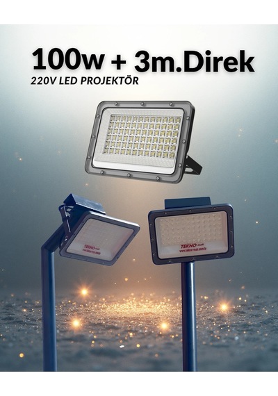 100w Projektör Beyaz Işık + 3m. Lamba Direği