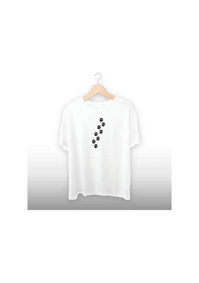 Pati Izleri Detaylı Unisex Tişört Beyaz