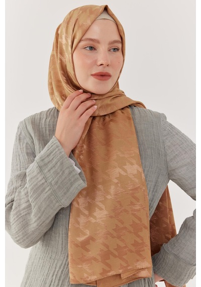 Mirsoy Scarf Kazayağı Desen Parlak Jakar Şal - Kum Beji Kum Beji