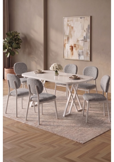 Hooli 90x168 Beyaz Mdf Masa, Metal X Ayak, Metal Sandalye, 6 Kişilik Mutfak Masası Takımı Ve Yemek Masası Takımı Gri Hooli 90x168 Beyaz Mdf Masa, Metal X Ayak, Metal Sandalye, 6 Kişilik Mutfak Masası Takımı Ve Yemek Masası Takımı Gri