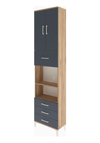 Arges Dolap 4 Raflı 4 Çekmeceli 2 Kapaklı 60x30x243 Çam-antrasit Atlas Çam