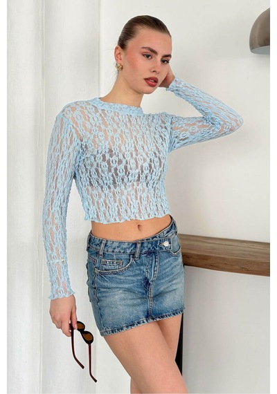 Verymoda Dantel Abiye Bluz F1886 Mavi