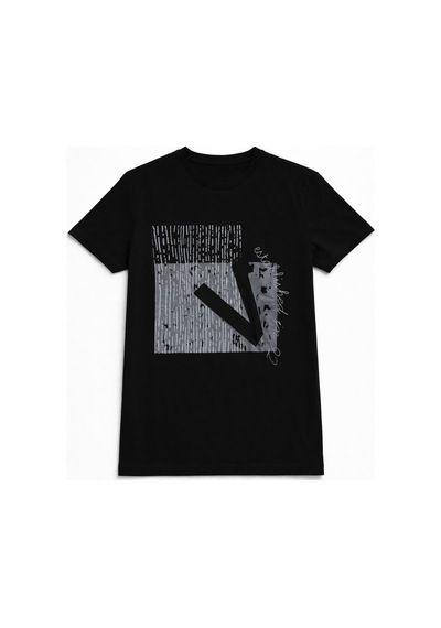 Erkek Bisiklet Yaka Baskı Detay T-shirt Siyah
