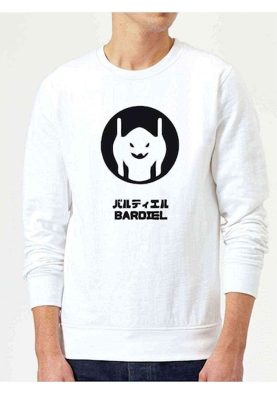 Evangelion Bardıel Baskılı Beyaz Erkek Örme Sweatshirt
