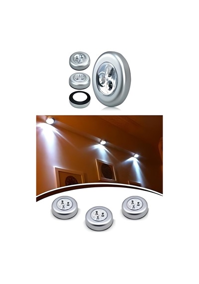 Kablosuz Dokunmatik Led Spot Lamba 3 Lü Set Pil İle Çalışan Dolap İçi Aydınlatma Beyaz - 856087204 Beyaz