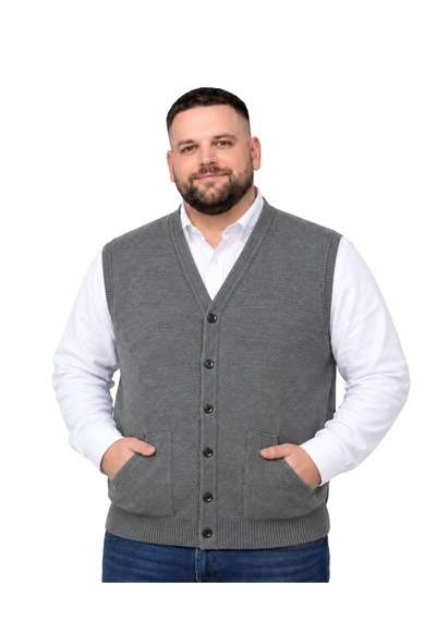 Battalmoda Erkek Büyük Beden Füme Cepli Triko Yelek 3xl-4xl-5xl-6xl