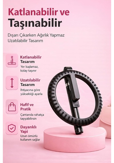 Rgb Halka Işık Uzun Tripod Selfie Çubuğu 1.9m-1200 Mah Şarjlı Kumandalı Ring Light Telefon Tutucu