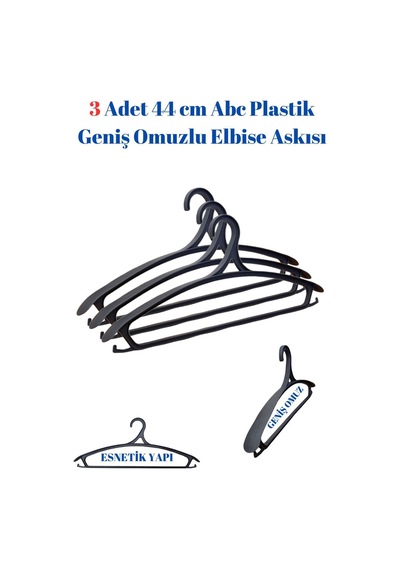 3 Adet Lüks Siyah Plastik Ceket Askısı Kıyafet Askısı Takım Elbise Askısı Etek Askısı Plastik Siyah Diğer