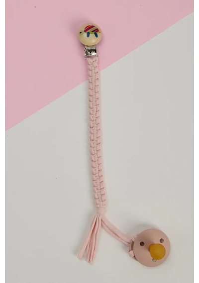 E&f Store El Örmesi Doğal Ahşap Emzik Askısı - Kaplumbağa - Pembe