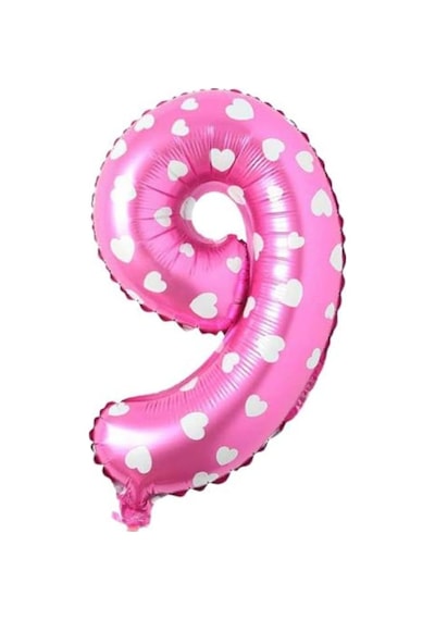 9 Rakamlı 16 İnç Pembe Kalpli Folyo Balon 36 Cm Pembe 256