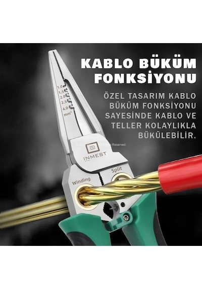Inmest Infinity Çok Amaçlı Kablo Soyma Pensesi, Işıklı, Sesli, Faz-notr Kontrol, Sıyırma, Kıvırma, Kablo Çekm