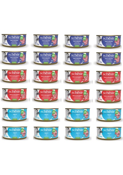 Schesir 3 Çeşit Karma Tam Ve Dengeli Kedi Konserve Jöleli 140 Gr. X 24 Adet