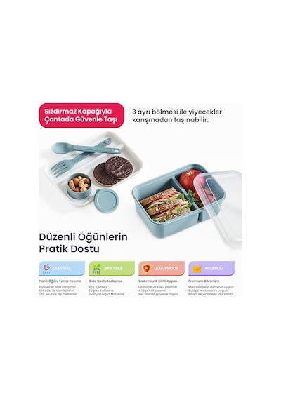 Hobby Life Lunch To Go 3 Bölmeli Beslenme Kabı Sosluklu, Sızdırmaz Kapak, Bpa İçermez, 920 Ml + 40 Ml Yeşil