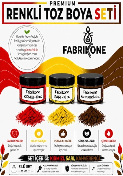 3'lü Set Premium Parafin Soya Wax Toz Mum Boyası Hobi Seti - 10 Cc Kırmızı, Sarı, Kahverengi Bkfab3ksrkh10g Karışık