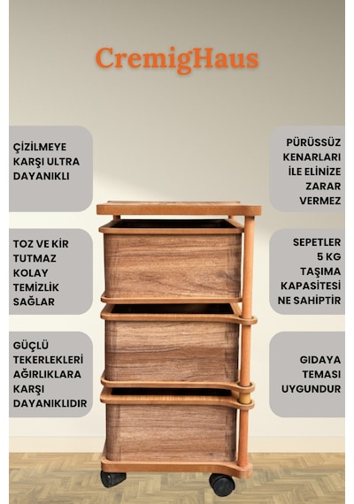 Ahşap Sebzelik Geleneksel Tasarım Kare 3 X 5 Lt Kapasiteli Kemençe Desenli Diğer