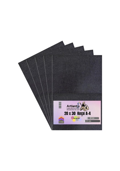 Siyah Keçe A4 2 Mm 20x30 Cm 5 Li 1 Paket Okul Kreş Etkinlik