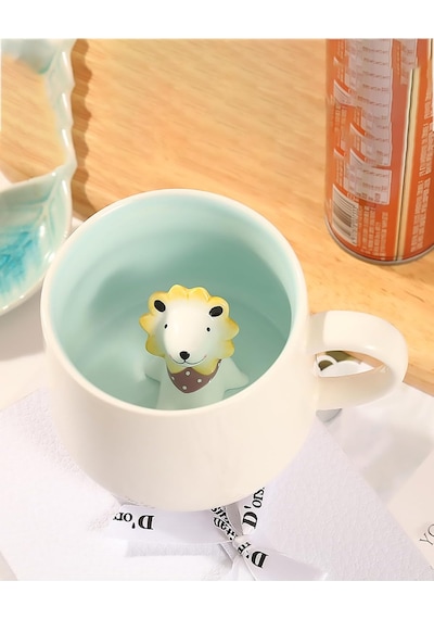 Mukko Home 3d Porselen Kupa Sevimli Aslan Figürlü, 350 Ml, Eğlenceli Ve Şık Tasarım,mavi Beyaz - Çok Renkli