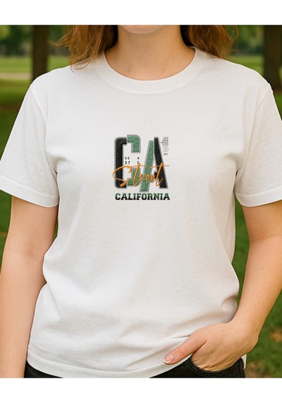 California Ca Baskılı T-shirt Beyaz
