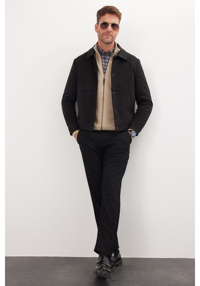 Tudors Erkek Slim Fit Dar Kesim Çift Cepli Çıtçıt Kapamalı Siyah Mont-46275 Siyah