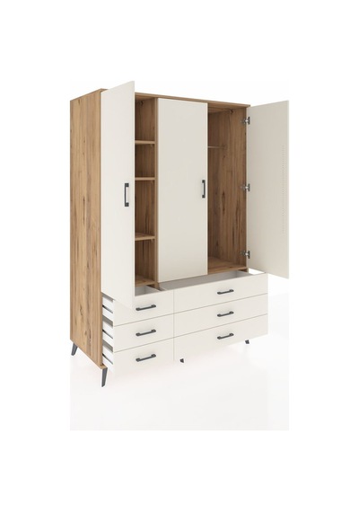 Kronos Dolap 5 Raflı 6 Çekmeceli Tek Askılı 132x59x195 Çam-ay... Çam