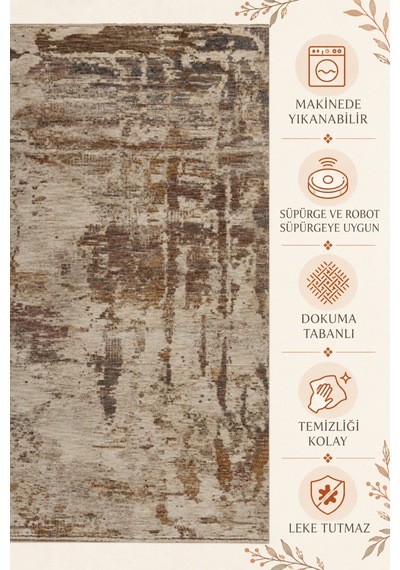 Vivanni Home Everlynn Polyester Vintage Halı Pamuk Atkı Tabanlı Modern Dokuma Ev Halısı Multi Tan