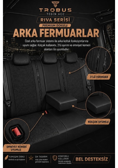Renault Laguna 2001-2015 Uyumlu Riva Serisi Siyah Ortopedik Koltuk Kılıfı