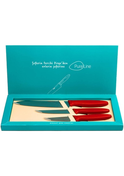 Pirge Pure Line 3'lü Mutfak Bıçak Seti Kırmızı