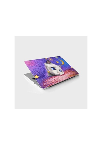Beyaz Kedi Desenli Laptop Sticker, Bilgisayar Kaplama 124-Pembe