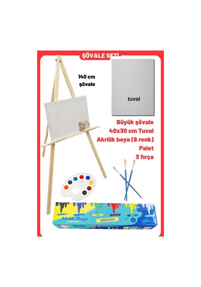 Resim Başlangıç Akrilik Boya Seti, Büyük Şövale Şövalye ,tuval Tual Seti Karne Hediyesi