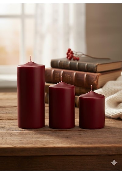 3'lü Kırmızı Silindir Mum Seti, İçten Yanan Dekoratif Blok Mumlar, Küçük 7x7 Cm, Orta 7x10 Cm, Büyük 7x15 Cm, Çok Renkli 3'lü Kırmızı Silindir Mum Seti, İçten Yanan Dekoratif Blok Mumlar, Küçük 7x7 Cm, Orta 7x10 Cm, Büyük 7x15 Cm, Çok Renkli