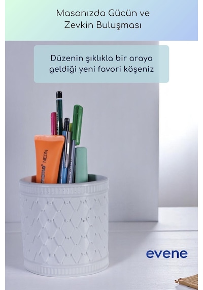 Kalemlik Masa Kalemliği Organizer Kalemlik Beyaz Renk Model 87 Çok Renkli