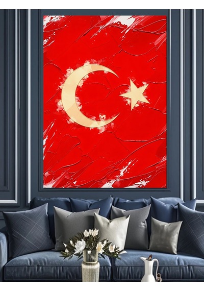 Ahşap Tablo Türk Bayrağı Kırmızı Zemin