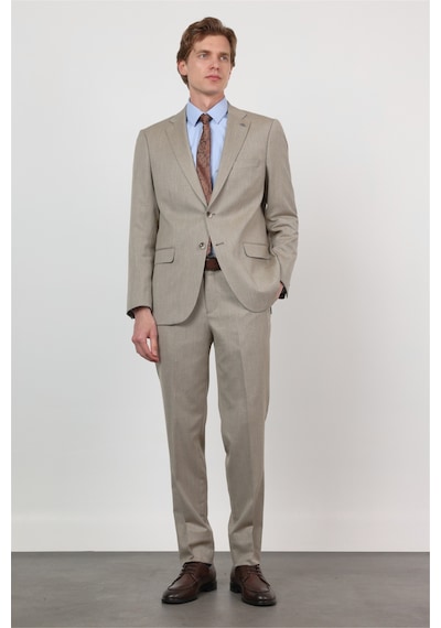 İmza Bej Mono Yaka 6 Drop Comfort Fit Tam Astar Esnek Takım Elbise 1001260167 Koyu Bej