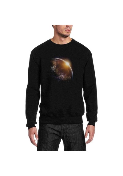 Dünya World Baskılı Siyah Erkek Örme Sweatshirt
